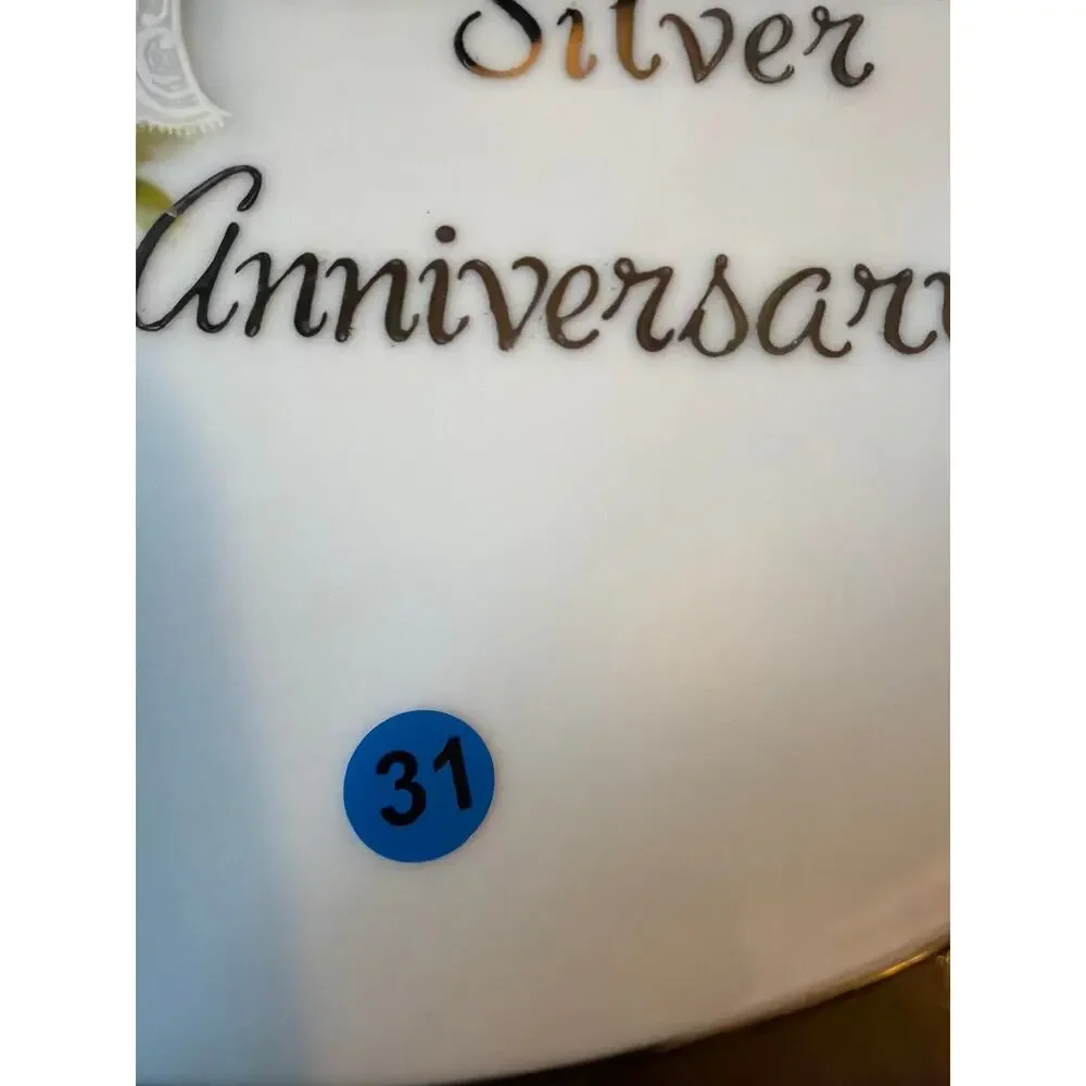 25th Silver Anniversary Plate Decorative Collector Wedding Gift Hand Crafted VTG